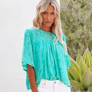 NWT - Vici - Floral Textured Babydoll Blouse - Arcadia Green - Medium
